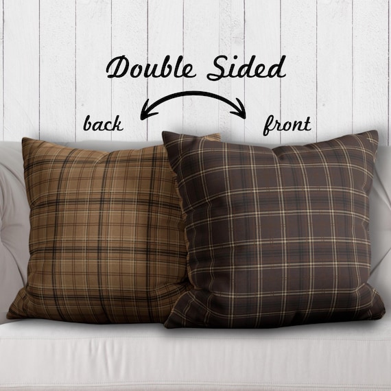Brown Tartan Plaid Pillow Cover Academia Plaid Pillow Brown Aesthetic Pillow Country Club Plaid Pillow Cabin Plaid Pillow Rustic Tartan Tan