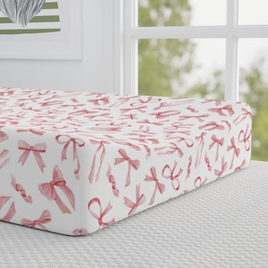 Pink Bow Changing Pad Cover Pink Bow Diaper Changing Cover Pink Coquette Changing Pad Cover Pink Coquette Diaper Changing Cover Bow Nursery