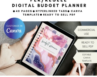 PLR planner Canva template, PLR Digital Planner, Resell Digital Budget Planner for Goodnotes hyperlinked template, commercial use rights