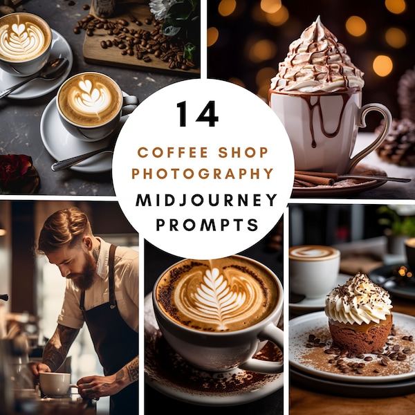 Midjourney Prompt bundle for Stock marketing Images, Coffee Shop photography, Advertisement, Stock Images Ai Prompts, Midjourney Realistic