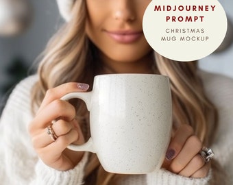 Midjourney Prompt for realistic blank white mug mockup, Best Midjourney Christmas mug mockup Prompts, Ai prompts for POD mockups