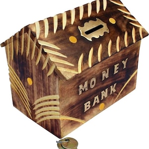 Koop handgemaakte houten spaarpot - groot formaat master groot houten spaarvarken 6 x 4 inch voor kinderen en volwassenen (bruin)