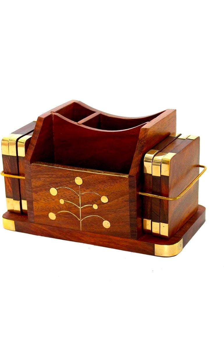 Wooden Serving Tray With Cup Holder Handmade Home Decore Drink