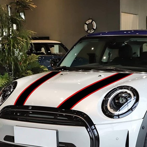 2Pcs Set Mixed Color Mini Cooper bonnet stripes, stripes for hood, roof and boot, front top rear stripes, racing decor decals