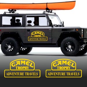 Set di 2 adesivi grafici Camel Trophy Adventure su entrambi i lati | Travels Camel Trophy 4x4 per bici, auto, camion, SUV, rimorchio, carrozzeria su entrambi i lati