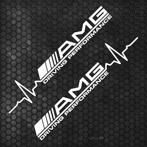 Kit 2 pièces AMG Driving Performance Autocollant graphique des deux côtés | Ensemble de vinyles découpés adhésifs pour portes latérales Mercedes, décor AMG Lovers