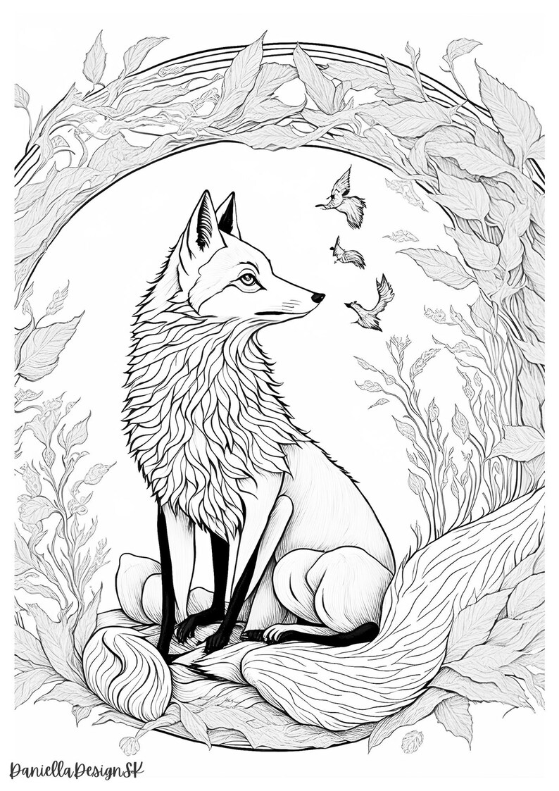 Fox Coloring Pages for Adult Fox Printables Cute Fox - Etsy