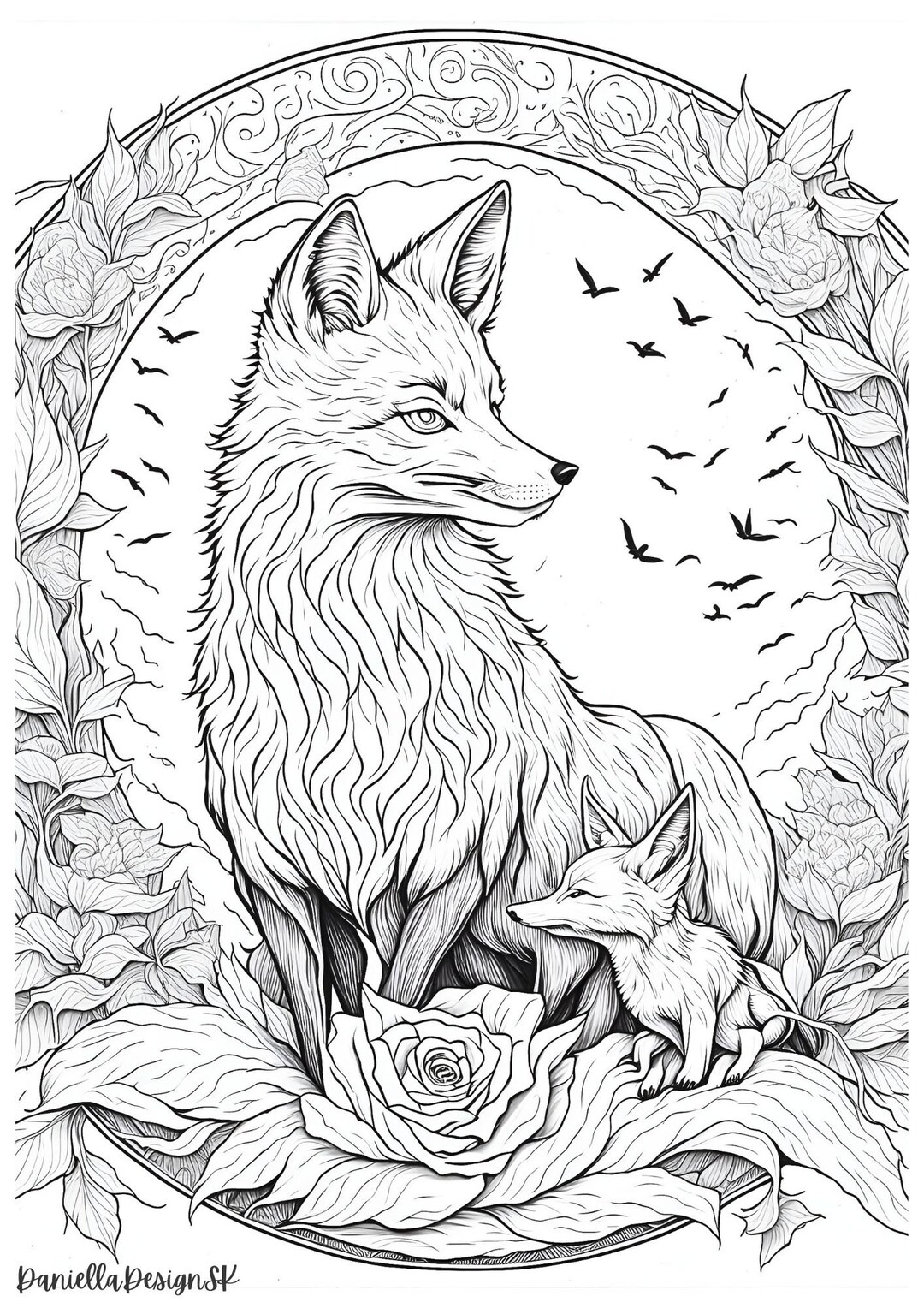 Fox Coloring Pages for Adult Fox Printables Cute Fox - Etsy