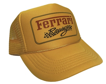 Ferrari Racing Trucker Hat Vintage Style Hat Trendy Yellow Formula One Hat Racing Party Snapback Mesh Hat Adjustable Cap For Men and Women