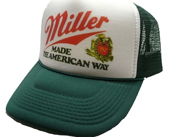 Miller Beer Trucker Hat Style vintage vert unisexe tendance Bar à bières tendance à boire Idée cadeau Made the American Way Casquette trucker snapback