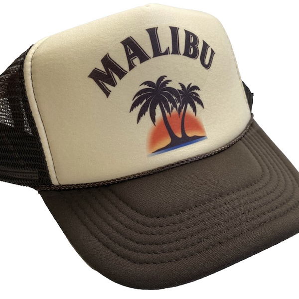 Malibu Rum Trucker Hat Vintage Inspired Tan & Brown Tropical Liquor Mesh Trucker Hat Snapback Trucker Hat Retro Adjustable Party Trucker Hat