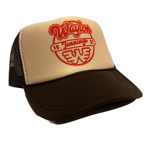 Waylon Jennings Trucker Hat Vintage Inspired Trendy Tan and Brown Country Music Gift Idea Mesh Foam Snapback Adjustable Retro Trucker Cap