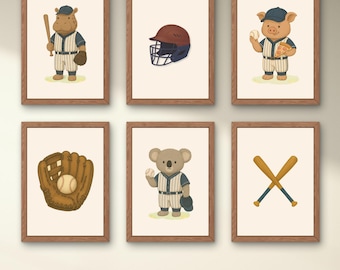 Vintage Baseball Animal Alphabet Nursery Print (Digital Download)