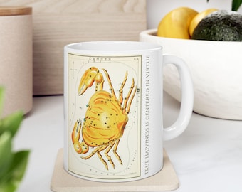 Astrology Cancer Crab Motto Ceramic Mug, Artsy Unique Design, Zodiac Gift, Horoscope Tea Cup, Personalized Coffee Mug, Birthday Present