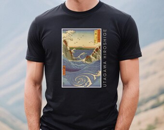Koszulka z falą Hiroshige, odzież vintage z japońskiej sztuki