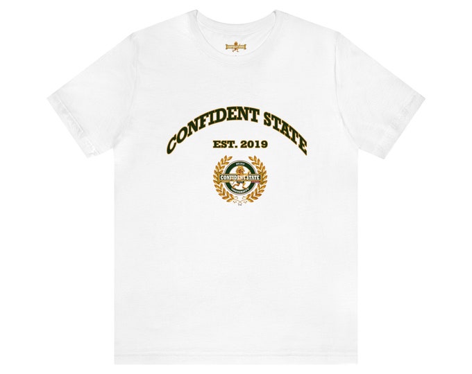 Confident State 'Arch letters over logo" Unisex Jersey Short Sleeve Tee