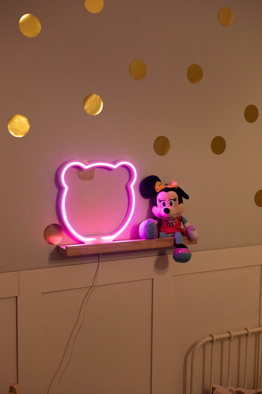 Baby Room Floating Shelf Decor With Neon Bear Light Kids Room Etsy