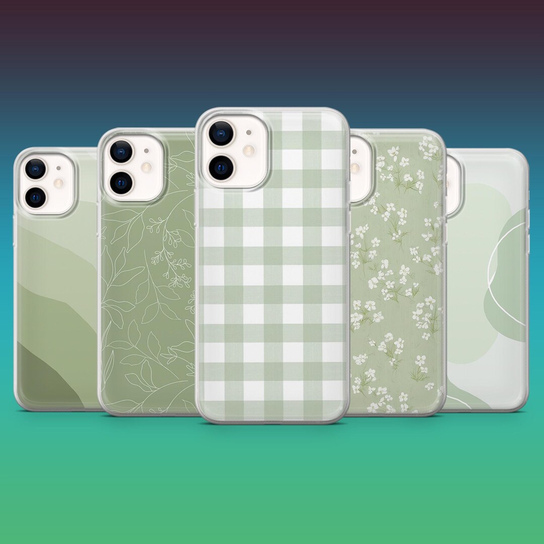 Sage Green Phone Case Minimalist Pastel Green Cover for iPhone 16, 15 ...