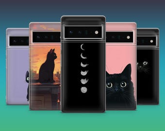 Cute Kitty Phone Case Black Cat Lover Cover for Google Pixel 9Pro, 8A, 8Pro, 7Pro, 7A, 6A, Samsung S25, S24Fe, S23, A16, A36, iPhone 16, 15
