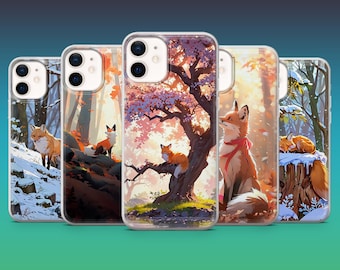 Cute Fox Phone Case Woodland Forest Animal Cover for iPhone 17Pro, 16, 15, 14, 13, 12, Samsung S25, S24, S23, S22, A16, A56, Pixel 10, 9Pro
