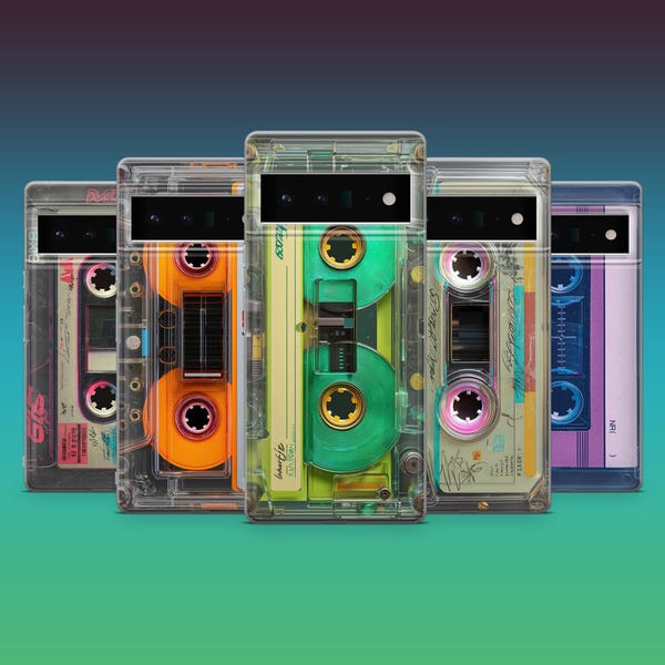 Funda de casete retro con tema de mixtape vintage para Google Pixel 10, 10Pro, 9, 9Pro, 8A, 8, 7A, 6, Samsung S25, S24, S23, A16, iPhone 17, 16