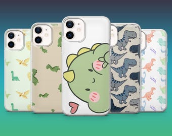 Cute Dino Phone Case For Kids Kawaii Dinosaur Cover for iPhone 16, 15, 14, 13, 12, Samsung S25, S24, S23FE, A16, A26, A56, Pixel 9Pro, 8A, 7