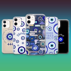 Evil Eye Phone Case Nazar Spiritual Lucky Charm Cover for iPhone 16, 15, 14, 13, 12, Samsung S25, S24, S23FE, A16, A26, A56, Pixel 9A, 8A, 7