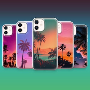 Palm Trees Phone Case Sunset Tropical Cover for iPhone 16, 15, 14, 13, 12, Samsung S25, S24, S23FE, S22, A16, A26, A56, Pixel 9Pro, 8A, 7