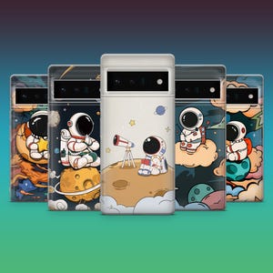 Funda de teléfono con diseño de astronauta para niños, diseño de dibujos animados de astronomía, para Google Pixel 9Pro, 8A, 8Pro, 7Pro, 7A, Samsung S25, S24Fe, S23, A16, A36, iPhone 16,15