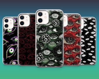 Creepy Eye-telefoonhoesje Spooky Halloween Cover voor iPhone 16, 15, 14, 13, 12, Samsung S25, S24, S23FE, S22, A16, A26, A56, Pixel 9Pro, 8A, 7
