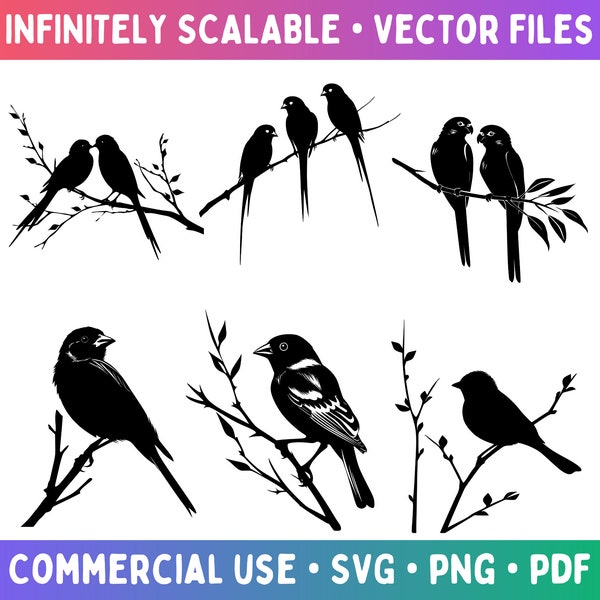 Birds SVG Bundle, Love Birds PNG Bundle, Birds Silhouette Bundle, SVG for Cricut and Sublimation, Vector Files, Sparrow Svg, Birds Clipart