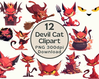 Lustige Katzen PNG, Satanische Katzen, Teufel Katze, Hexerei Katze PNG, Katzen Clipart Bundle, Katzen PNG Aufkleber, Cartoon Katze, lustige Katze