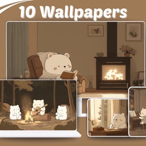 Cute Bear Beige Wallpaper Pack - Aesthetic Animal Wallpapers for MacBook, iPhone, iPad - Cozy Kawaii Soothing Cute Bear Backgrounds