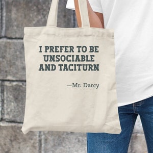 Jane Austen tote, Mr Darcy regalo Orgullo y Prejuicio, divertido bolso de algodón natural amante de los libros tote multiusos bookish profesor de inglés regalo