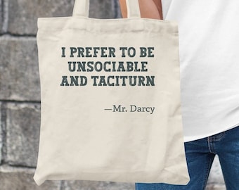 Jane Austen tote, Mr Darcy gift Pride and Prejudice, funny natural cotton tote bag book lover multipurpose tote bookish english teacher gift