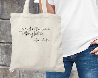 Tea lover tote bag eco-friendly shopping bag Jane Austen quote gift book bag tote for student bookish gift booktok merch bibliophile