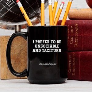 Mr. Darcy black ceramic mug large capacity 15oz tea mug Pride and Prejudice Jane Austen reader bookish gift for teacher appreciation