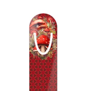 Mushrooms metal bookmark, unique red pattern book mark with fly agaric and rabbits, valentines bookish gift for avid reader