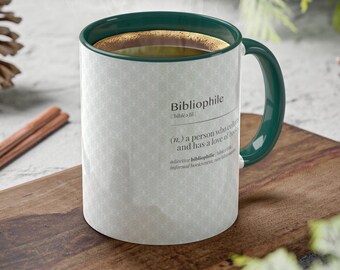 Colored handle bibliophile mug, bookish definition mug, bookworm gift coffee mug, booktok merch tea drinker gift, book club gift duotone mug