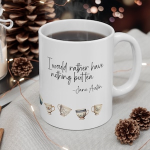 Jane Austen ceramic mug, book club gift, book loving Austen reader gift, English teacher appreciation gift tea mug