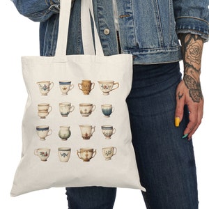 Tea lovers’ canvas tote cottagecore tea drinker gift for mom natural cotton eco-tote shopping bag librarian lightweight carryall gifted