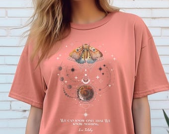 Comfort Colors celestial book quote tshirt gift boho friend literature Leo Tolsky garment dyed shirt wiccan stars and moons magical tee