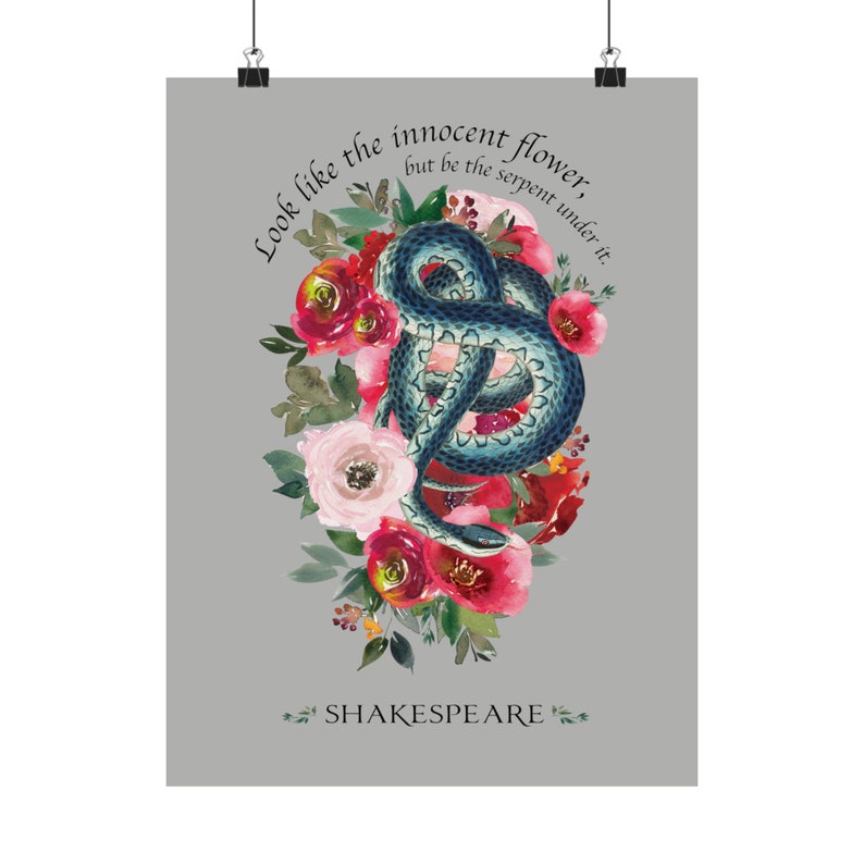 Shakespeare snake with roses literature quote poster gift wall art vintage snake illustration archival quality print original bookish design image 2