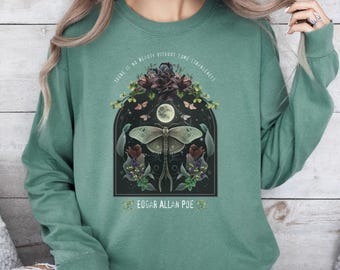 Edgar Allan Poe Comfort Colors shirt, dark academia bookish gift, night garden literary quote, fairycore gothic dark botanical design