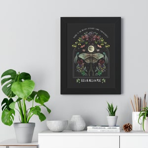 Edgar Allan Poe dark academia original design gift poster archival quality matte unique print gothic night garden with moon and lunar moth image 5