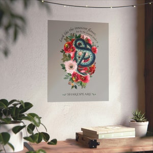 Shakespeare snake with roses literature quote poster gift wall art vintage snake illustration archival quality print original bookish design image 6