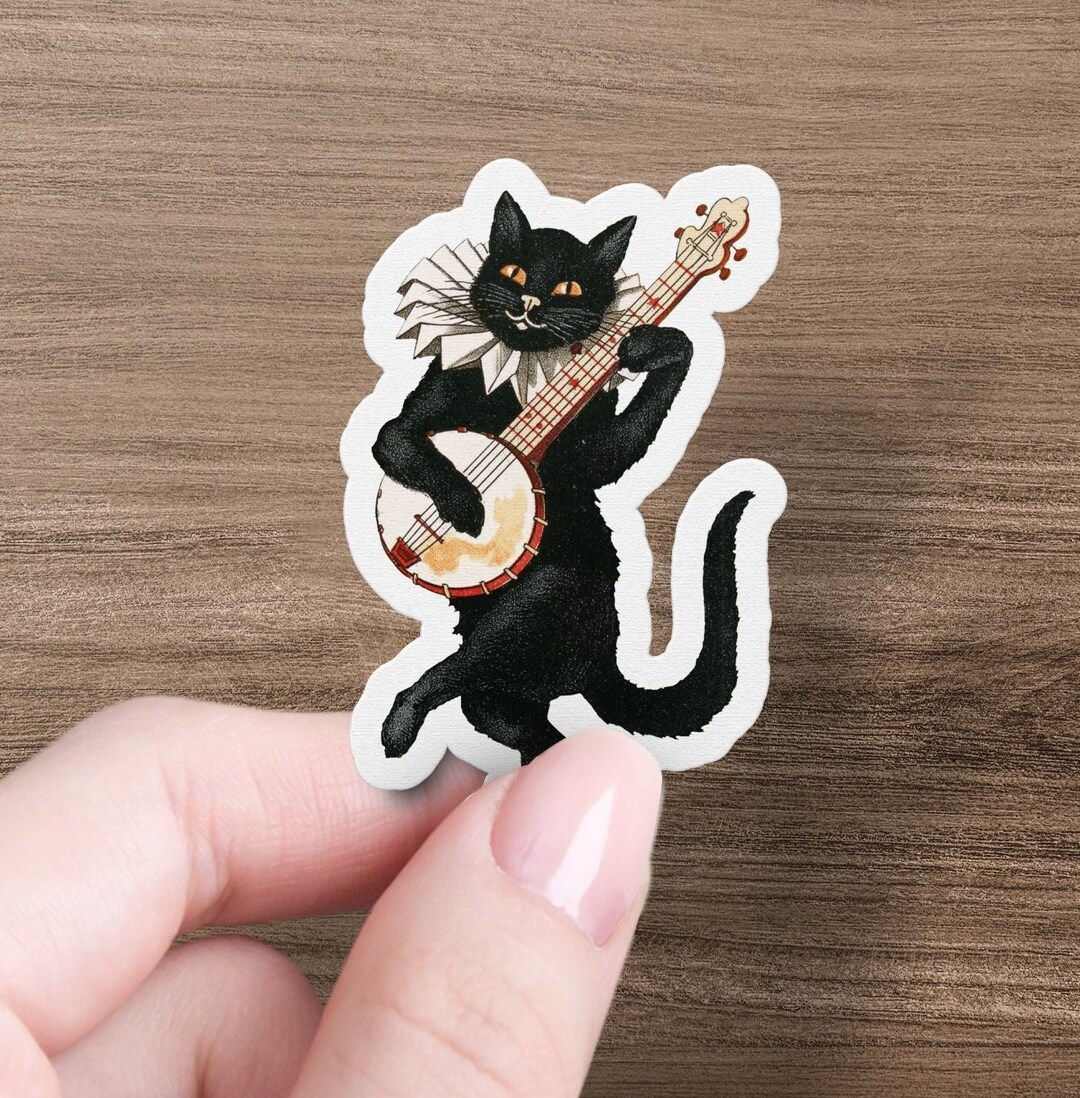 Vinyl Halloween Black Cat Sticker Gift Waterproof Vintage Musical ...