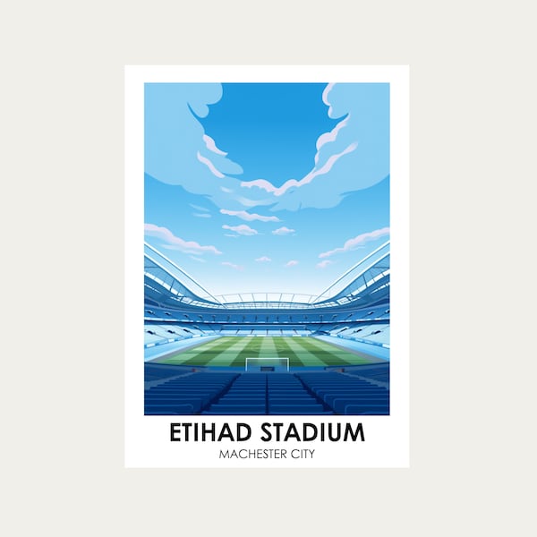 Affiche de Manchester City, Etihad Stadium, Football, Artistique, Art mural, Illustration, Cadeau