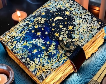 Moon Tree Leather Grimoire Book of Shadows | Handmade Wiccan Spell Journal | Pagan Witchcraft Notebook | Vintage Deckle Paper