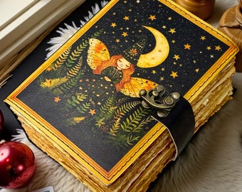 Handmade Leather Book of Shadows Grimoire – 400 Page Witch Spell Journal & Celestial Fairy Diary | Pagan Wiccan Ritual Notebook Gift for Her
